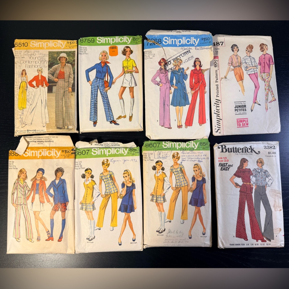 Vintage 1960s-1970s Simplicity and Butterick Sewing Patterns- Young Jr/Teen